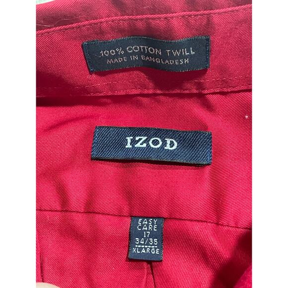 IZOD Mens XL Easy Care Twill Wrinkle Free Button Down Long Sleeve Shirt Red - Picture 6 of 7